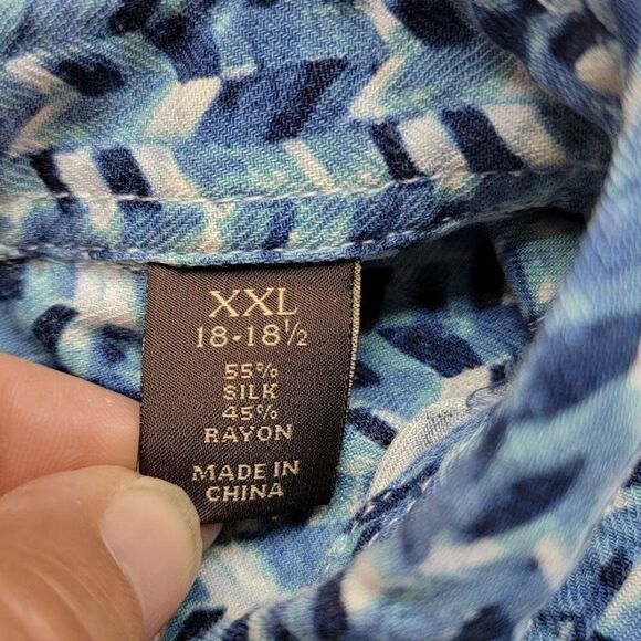 Tasso Elba Men's Silk Rayon Short Sleeve Button-Down Shirt XXL Blue Pattern - Picture 5 of 8